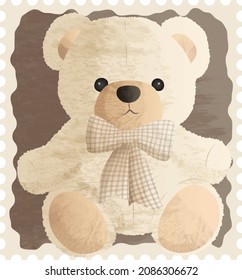 Cute White Teddy Bear with a Bow