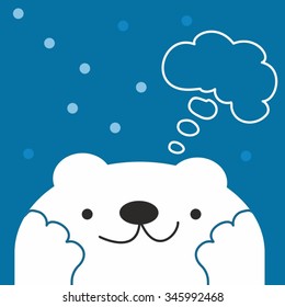 cute white teddy bear dreaming on night sky background
