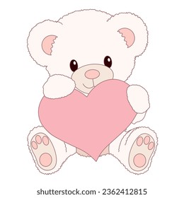Cute white teddy bear with heart