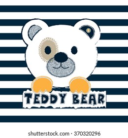 cute white teddy bear on striped background vector illustration