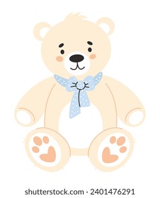 Juguete de oso de peluche blanco. Ilustración vectorial en estilo plano