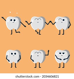 cute white teeth cartoon character set