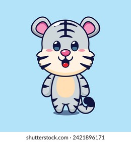 Cute white tiger cartoon vector illustration. 