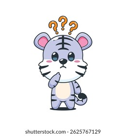 Cute white tiger cartoon vector illustration is confused
