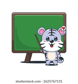 Cute white tiger cartoon vector illustration with blackboard