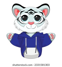 Cute white tiger cub in isolated white backgroung