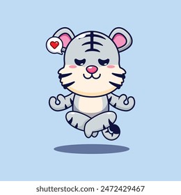 Cute white tiger doing meditation yoga cartoon vector illustration.
Vector cartoon Illustration suitable for poster, brochure, web, mascot, sticker, logo and icon.