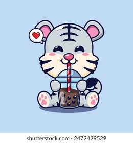 Cute white tiger drink boba milk tea cartoon vector illustration.
Vector cartoon Illustration suitable for poster, brochure, web, mascot, sticker, logo and icon.