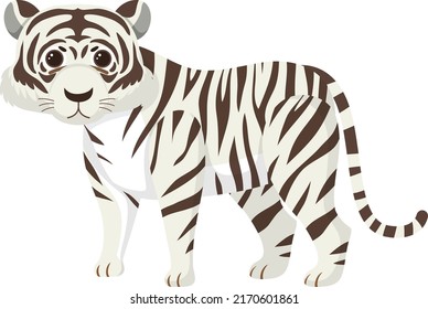 Cute white tiger in flat cartoon style illustration