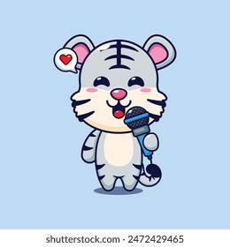 Cute white tiger holding microphone cartoon vector illustration.
Vector cartoon Illustration suitable for poster, brochure, web, mascot, sticker, logo and icon.
