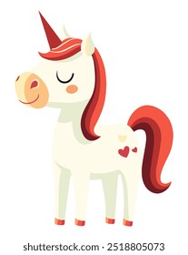 Cute White Unicorn. Flat Vector Illustration