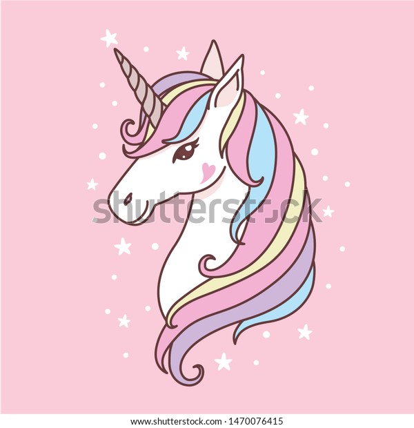 Cute White Unicorn Head Vector Illustration Stock Vector (Royalty Free ...
