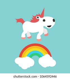 Cute white unicorn with rainbow