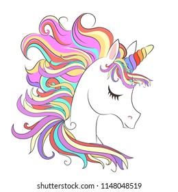 Pink Unicorn Head Rainbow Mane Horn Stock Vector (Royalty Free ...