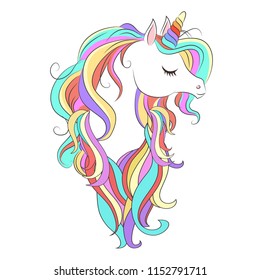 Cute White Unicorn Rainbow Hair Vector Stock Vector (Royalty Free ...