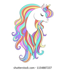 Cute White Unicorn Rainbow Hair Vector Stock Vector (Royalty Free ...