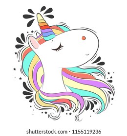 Cute White Unicorn Rainbow Hair Vector Stock Vector (Royalty Free ...