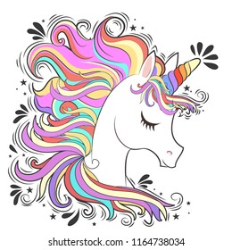 Cute White Unicorn Guitar Rainbow Hair Stock Vector (Royalty Free ...