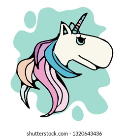 Cute White Unicorn with rainbow hair vector illustration for children design vector