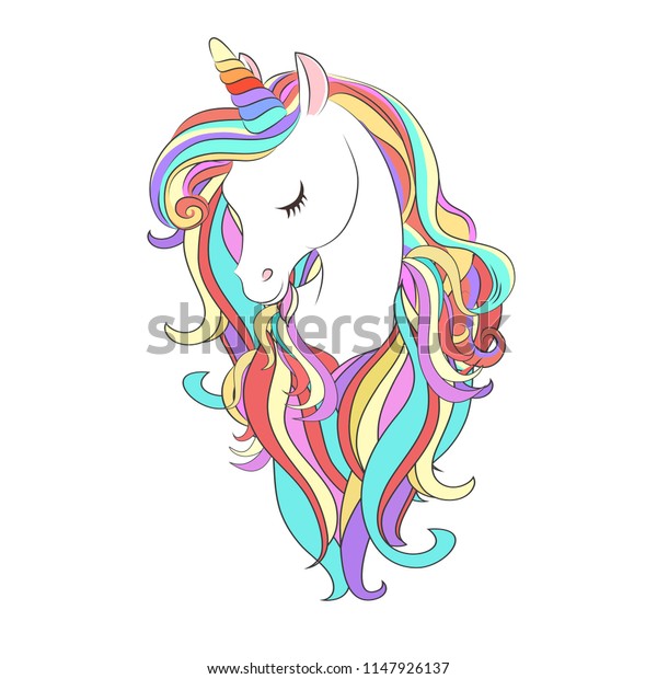 Cute White Unicorn Rainbow Hair Vector Stock Vector (Royalty Free ...