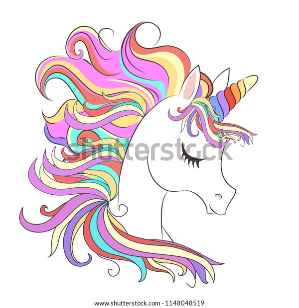 Cute White Unicorn Rainbow Hair Vector Stock Vector (Royalty Free ...