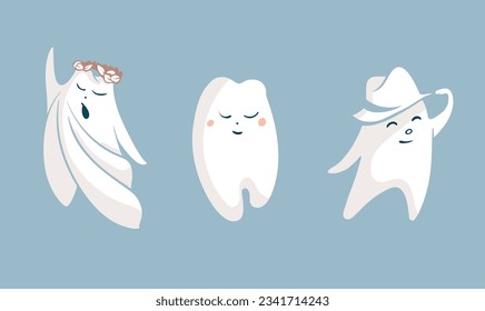 Cute white vector teeth, cartoon characters