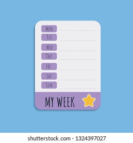 Cute white weekly planner note vector
