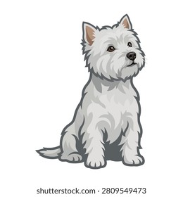Cute white west highland terrier dog sitting and looking up with curiosity and attention