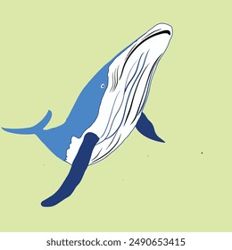 Cute white whale swimming in the sea. vector illustration