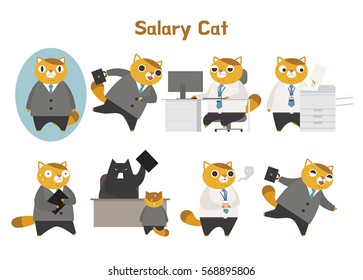 Cute white-collar cat character personification vector illustration flat design