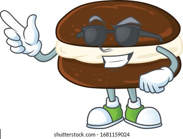 Cute whoopie pies cartoon character design style with black glasses