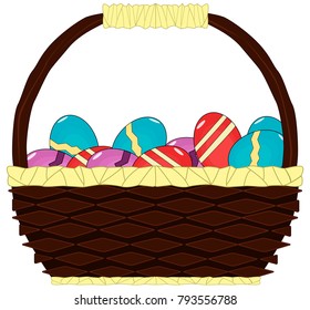 cute wicker basket with Easter eggs