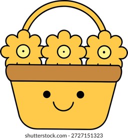 cesta de vime bonito com flor sorridente