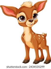 Cute, wide-eyed fawn standing with a playful smile