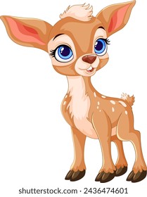 Cute, wide-eyed fawn standing with a playful look