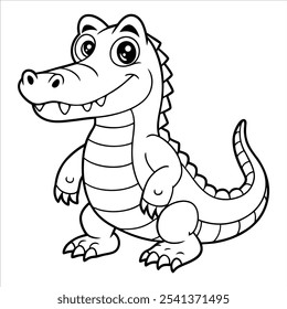 cute wild alligator outline illustration vector for children book coloring