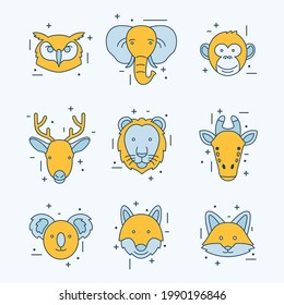Cute wild animal cartoon flat style icon set design, wild animal nature character
childhood and adorable vector illustration