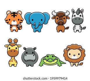 Cute wild animal cartoon set illustration free vector