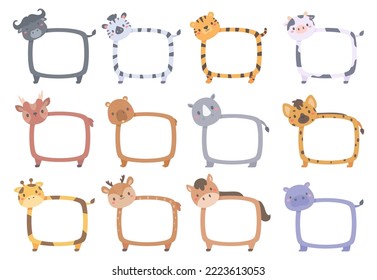 Cute wild animal cartoon text frame for kids