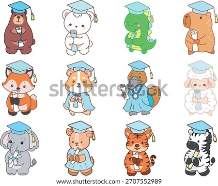 Cute wild animal elements icon. Fluffy pet stickers. Animals was graduation 