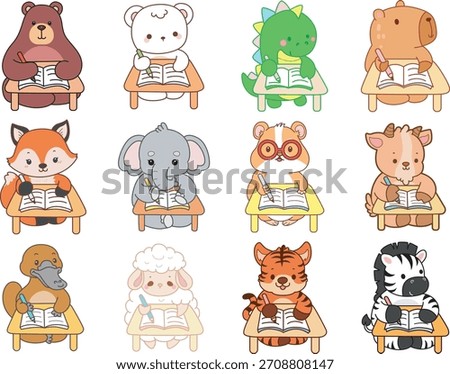 Cute wild animal elements icon. Fluffy pet stickers. Animals writing in the table