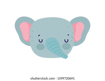 cute wild animal elephant head. cartoon vector illustration