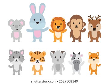 Cute wild animal face character set vector illustration
