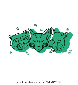 cute wild animal head together vector illustration