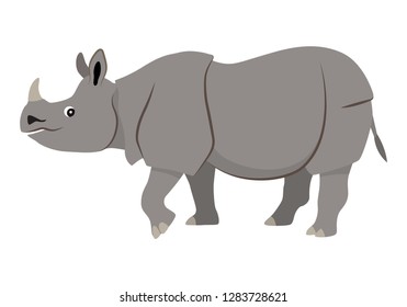 Cute wild animal with horn on nose, gray walking rhinoceros icon, vector illustration isolated on white background