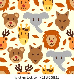 cute wild animal seamless pattern, vector background