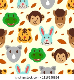 cute wild animal seamless pattern, vector background