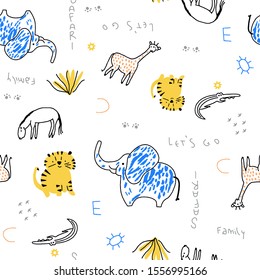 cute wild animal  seamless vector pattern 