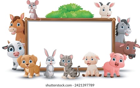 Cute wild animals cartoon with blank board