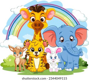 Cute Wild Animals Cartoon Character illustration